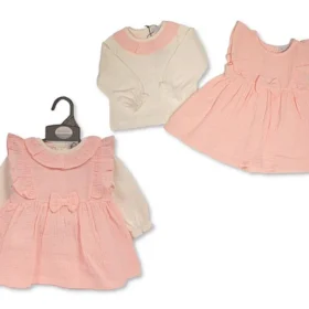 Baby Girls 2 Pcs Dress Set With Bow- Pink