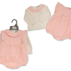 Baby Girls 2 Pcs Romper Set With Bow - Pin