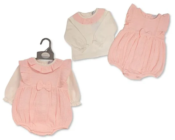 Baby Girls 2 Pcs Romper Set With Bow - Pin