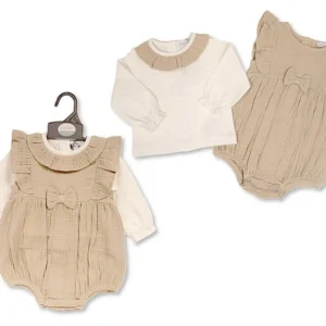 Baby Girls 2 Pcs Dress Set With Bow- Taupe (copy)