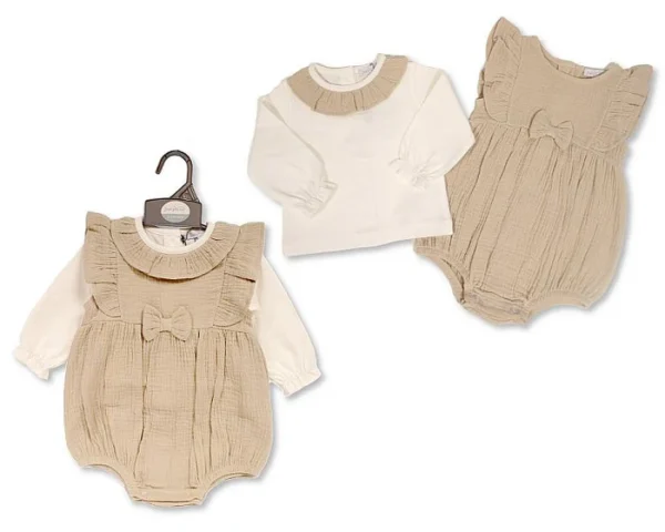 Baby Girls 2 Pcs Dress Set With Bow- Taupe (copy)