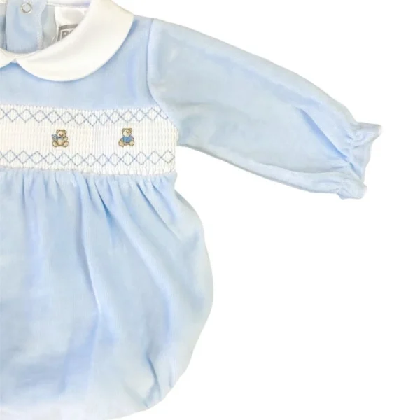 Pex Teddy Smocked Romper- Blue