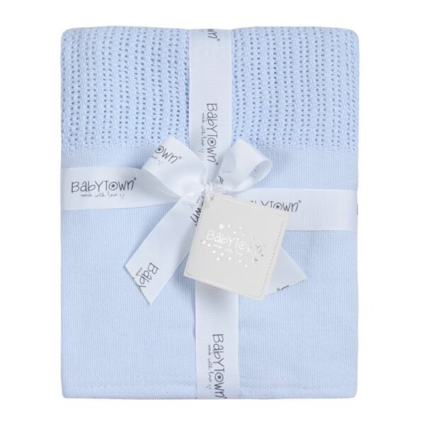 Baby Luxury Heavy Knit Cellular Cot Blanket- Sky