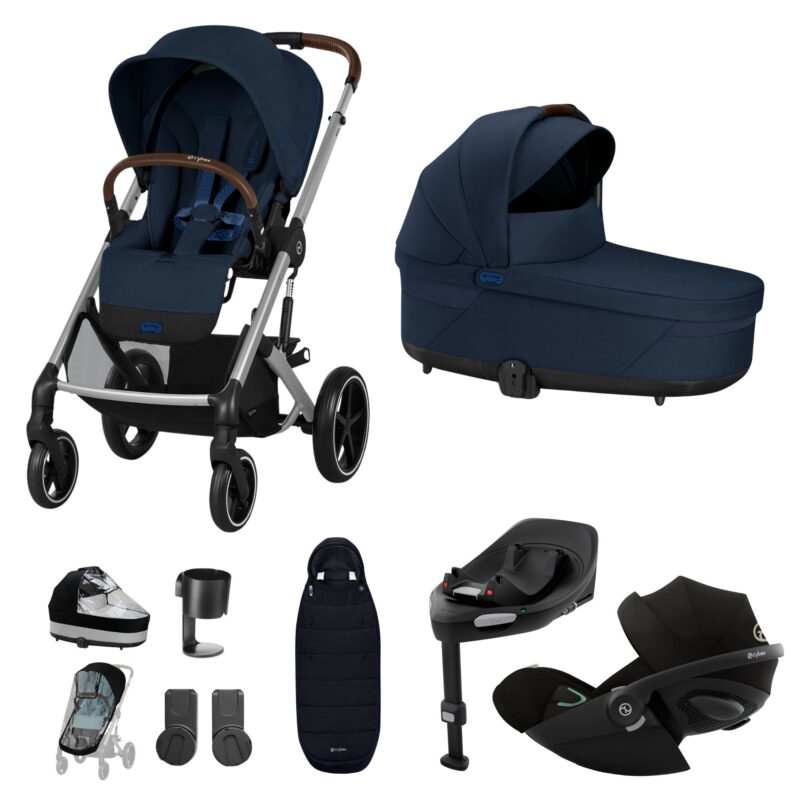 Cybex Balios S Lux Stroller/travel System- Ocean Blue - Luxury Bundle (+ Cloud G Car Seat And Base G), Gold Footmuff