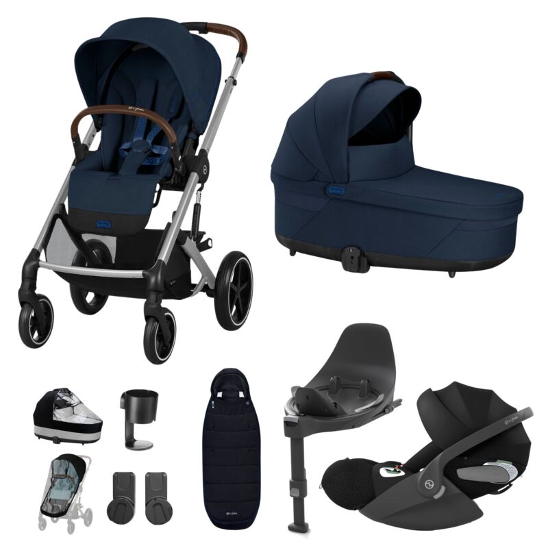 Cybex Balios S Lux Stroller/travel System- Ocean Blue - Luxury Bundle (+ Cloud T Comfort Car Seat And Cloud T Base), Gold Footmuff