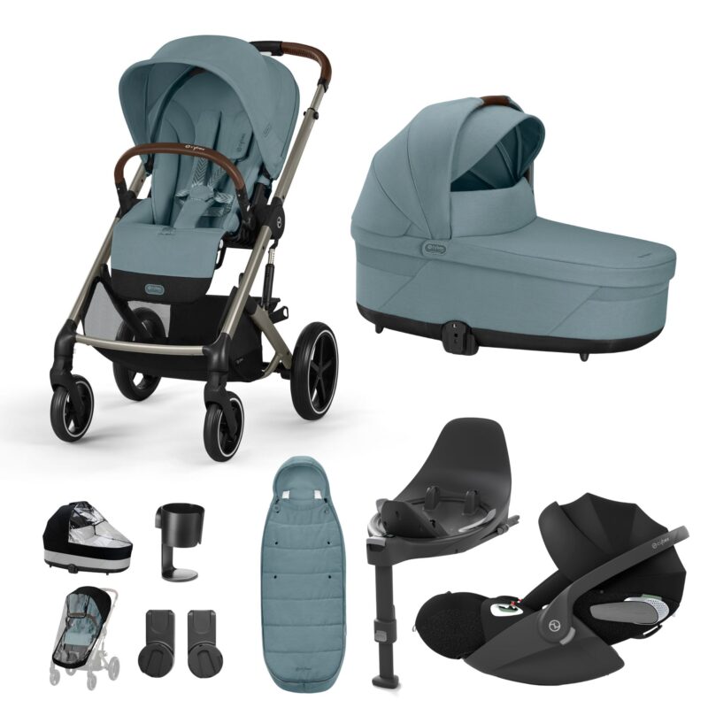 Cybex Balios S Lux Stroller/travel Set - Stormy Blue - Luxury Bundle (+ Cloud T Comfort Car Seat And Cloud T Base), Gold Footmuff