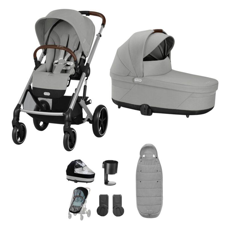 Cybex Balios S Lux Stroller/travel Set - Stone Grey - Essential Bundle (+ Cupholder + Adapters), Gold Footmuff