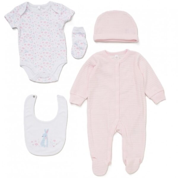 Baby Girls Bunny Ribbed Velour 5 Piece Gift Set