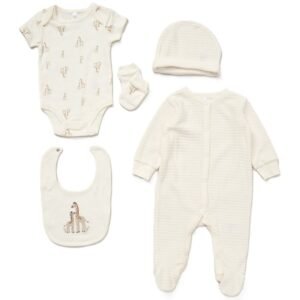 Baby Unisex Giraffe Ribbed Velour 5 Piece Gift Set