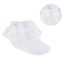 White Lace Socks W/flower Trim & Bow