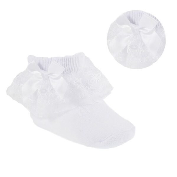 White Lace Socks W/flower Trim & Bow