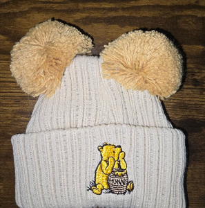 Double Brown Pom Pom Bear Hat- Newborn