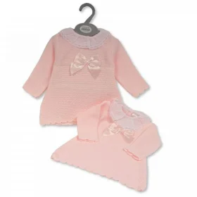 Baby Girls Knitted Dress With Bow And Lace