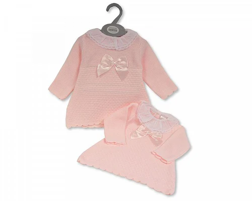 Baby Girls Knitted Dress With Bow And Lace