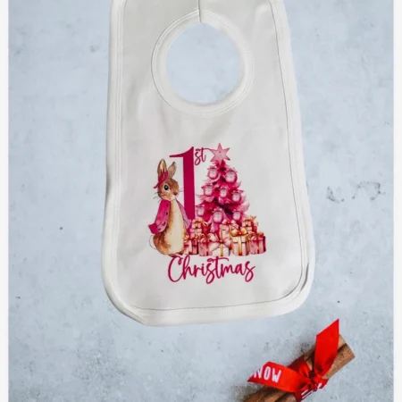 My 1st Christmas Bib- Pink Rabbit