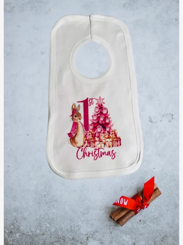 My 1st Christmas Bib- Pink Rabbit