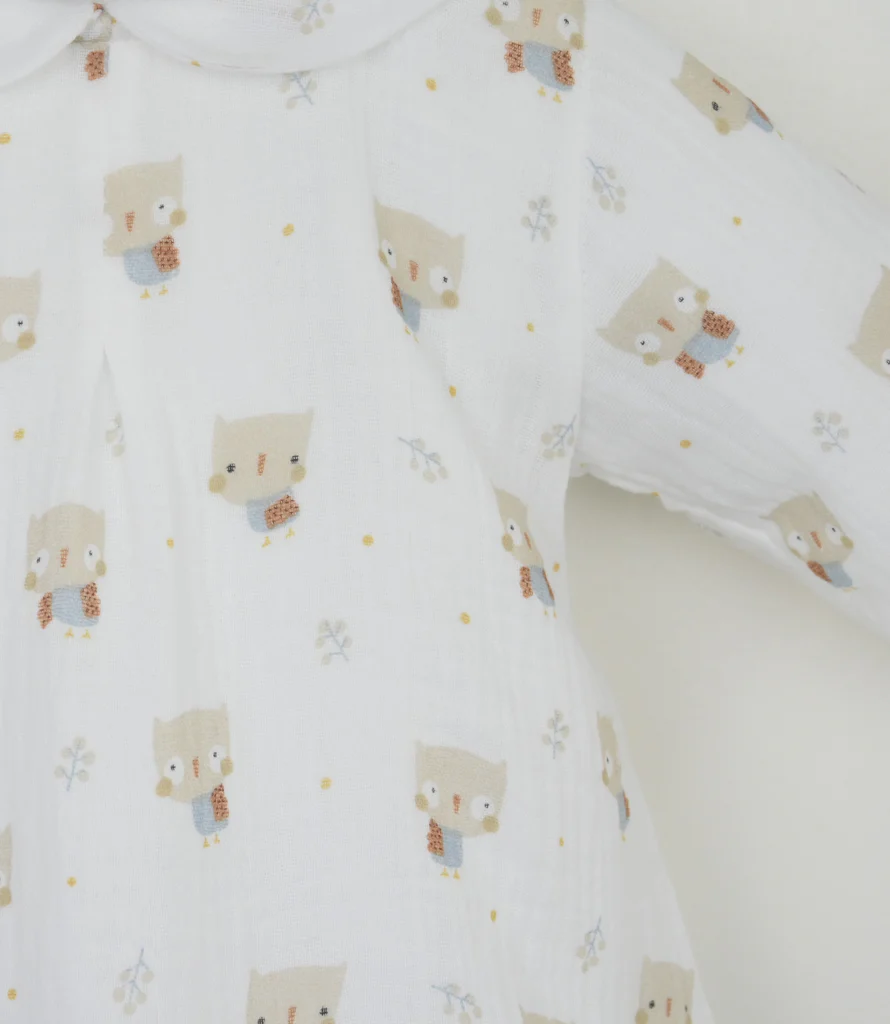 Ivory Owl Print Layered Sleepsuit Ivory Owl Print Layered Sleepsuit