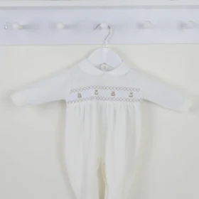 Pex Teddy Smocked Sleepsuit – Ivory