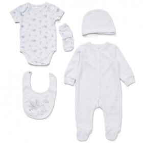 Baby Unisex Birds Ribbed Velour 5 Piece Gift Set