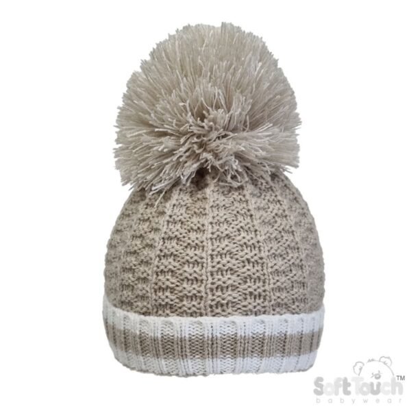 Biscuit Ribbed Hat W/pom Pom (0-12m)