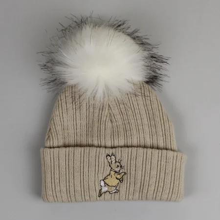 Rabbit Pom Hat- Taupe- 6-12m