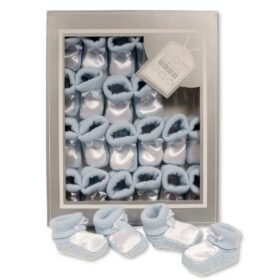 Knitted Baby Bootees With Satin Top- Sky