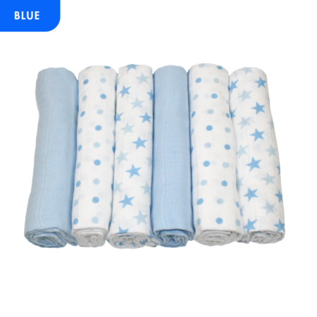 Muslinz 6 Pack Muslin Squares 70x70cm – Blue Combo (copy)