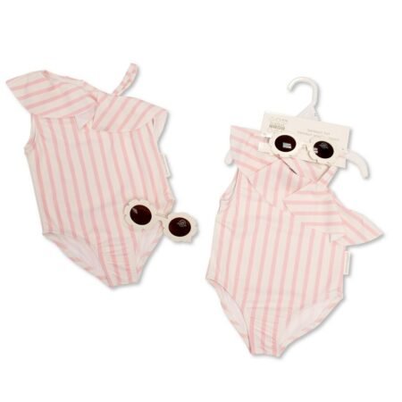 Baby Girls Ruffle Neck Swimsuit & Sunglasses- Sand (copy)