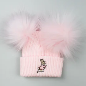 Baby Girls Rabbit Double Pom Hat – Pink