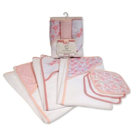 Baby Floral 6 Piece Hooded Towels & Washcloths Bath Set