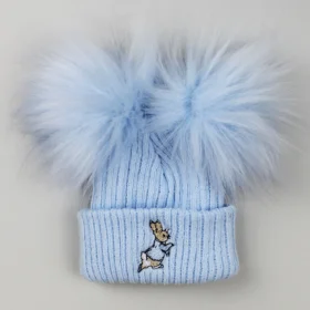 Baby Girls Rabbit Double Pom Hat – White (copy)