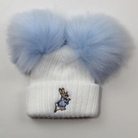 Rabbit White Faux Fur 2 Pom Pom Hat- New Born (copy)