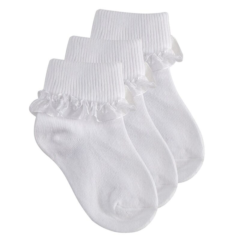 Baby Girls 3 Pack White Frilly Lace Tot Socks