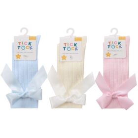 Baby Girls 1 Pair Cable Knee High Socks With Bow- Assorted
