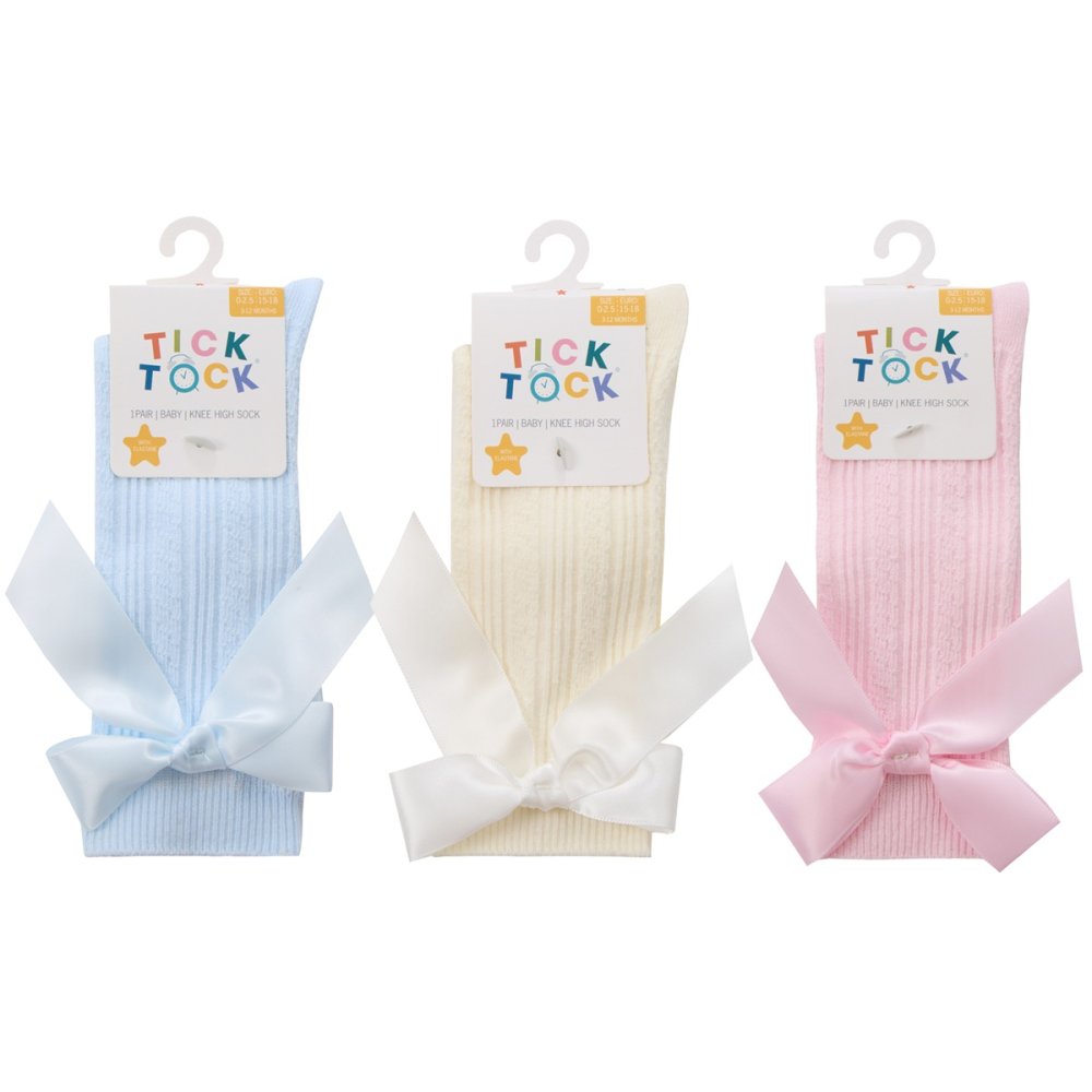 Baby Girls 1 Pair Cable Knee High Socks With Bow- Assorted Baby Girls 1 Pair Cable Knee High Socks With Bow- Assorted