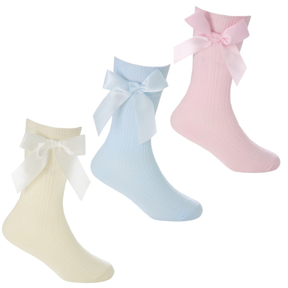 Baby Girls 1 Pair Cable Knee High Socks With Bow- Assorted Baby Girls 1 Pair Cable Knee High Socks With Bow- Assorted