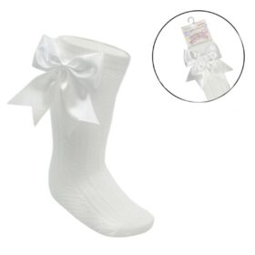 Cream Knee Length Socks W/large Bow (0-24 Months)