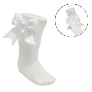 Cream Knee Length Socks W/large Bow (0-24 Months)
