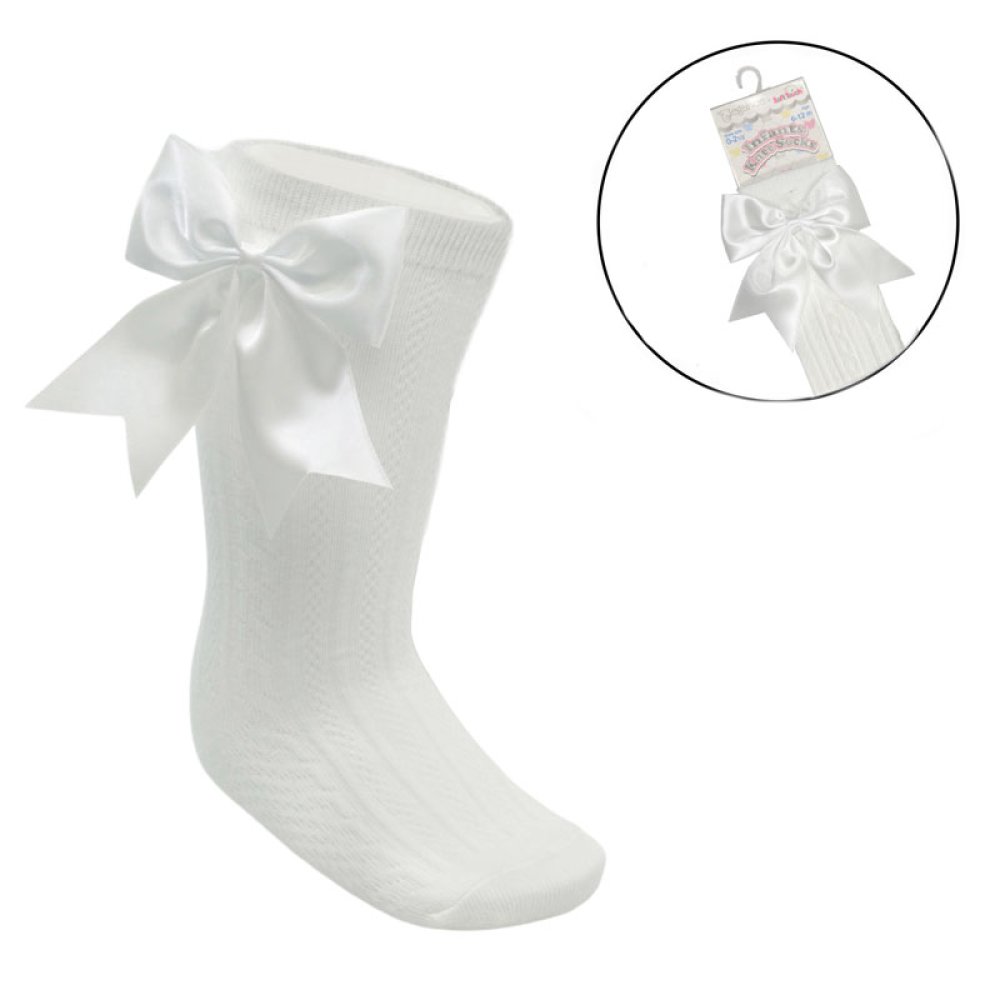 Cream Knee Length Socks W/large Bow (0-24 Months) Cream Knee Length Socks W/large Bow (0-24 Months)