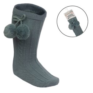 Sage Knee Length Socks W/pom Pom (0-24 Months)