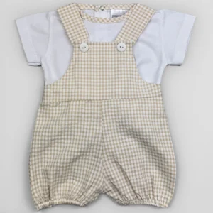 Pex Dungarees & White T-shirt Set- Natural