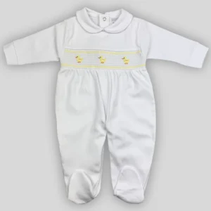 Pex Cotton Sleepsuit – White With Lemon & Chick Embroidery