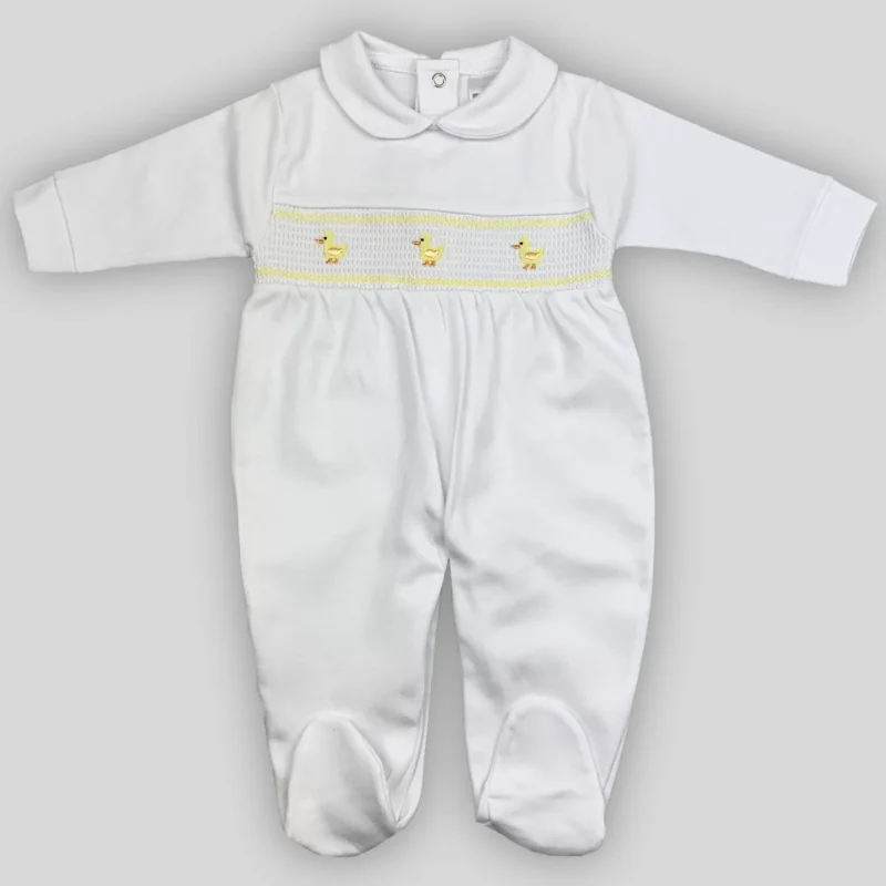 Pex Cotton Sleepsuit – White With Lemon & Chick Embroidery
