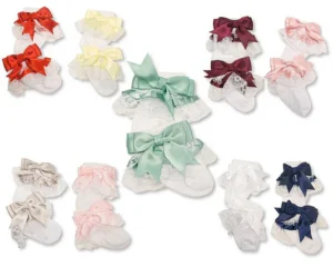 Baby Lace Socks With Bow - White/baby Blue