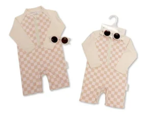 Baby Boys Zip Up Swimsuit With Sunglasses - Sand