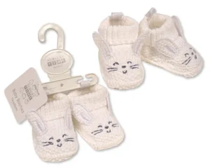 Nursery Time Knitted Baby Booties With Teddy Face Embroidery And Ears - Sky (copy)