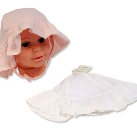 Baby Girls Sun Hat With Chin Strap (0-12m)- White