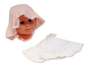 Baby Girls Sun Hat With Chin Strap (0-12m)- White