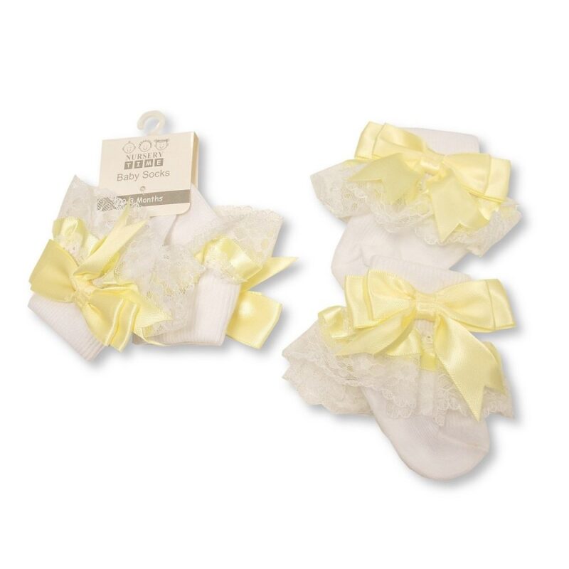 Baby Lace Socks With Bow - Lemon