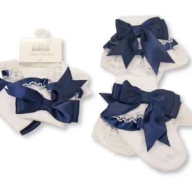 Baby Lace Socks With Bow - Navy